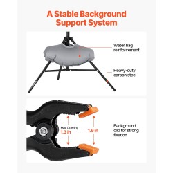 Säädettävä taustateline hiiliteräs korkeus 80–198 senttimetriä taustakankaalle 154×198 senttimetriä musta