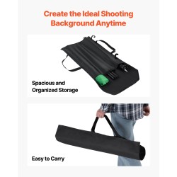 Säädettävä taustateline hiiliteräs korkeus 80–198 senttimetriä taustakankaalle 154×198 senttimetriä musta