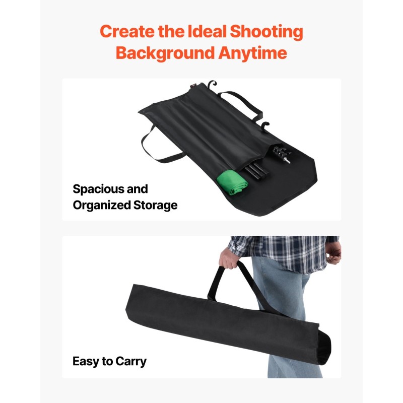 Säädettävä taustateline hiiliteräs korkeus 80–198 senttimetriä taustakankaalle 154×198 senttimetriä musta