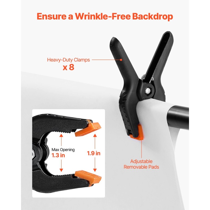 Säädettävä hiiliteräs taustateline valokuvaukseen 72–213 cm korkeus 139–306 cm leveys