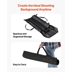 Taustateline hiiliteräs musta korkeus 72–260 cm leveys 139–306 cm kaksi kolmijalkaa