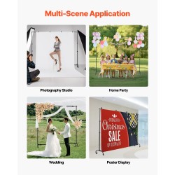 Säädettävä taustateline Q195-hiiliteräs musta korkeus 95–213 cm leveys 139–306 cm pyörällinen