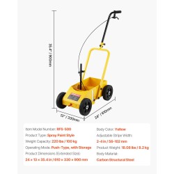 Rajaus- ja linjamaalauskone hiilirakenneteräsrunko säädettävä 56–102 mm viivanleveys taitettava nelipyöräinen säilytystilalla