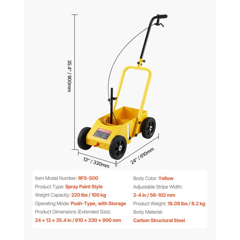 Rajaus- ja linjamaalauskone hiilirakenneteräsrunko säädettävä 56–102 mm viivanleveys taitettava nelipyöräinen säilytystilalla