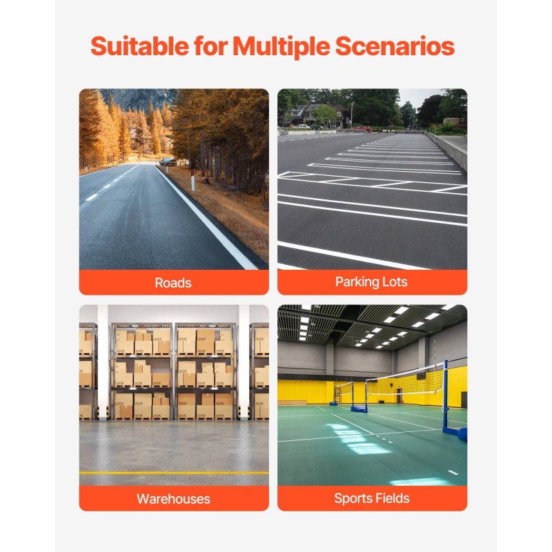 Linjamaalauskone työnnettävä 4-pyöräinen hiilirakenneteräksinen runko säädettävä viivanleveys 56–102 mm säilytyskori 5–6