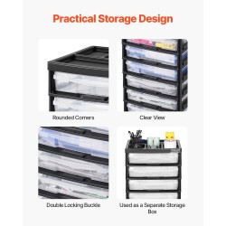 Rullaava PP säilytyskärry 6 läpinäkyvää laatikkoa 4 lukittavaa pyörää