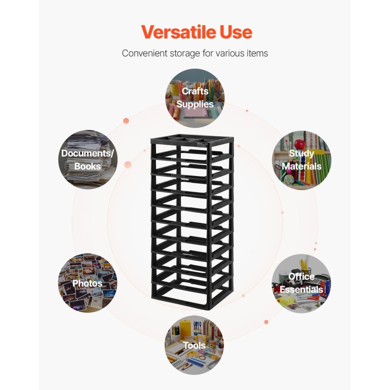 Muovinen säilytysvaunu kymmenen tason polypropeeninen runko musta toimistokäyttöön