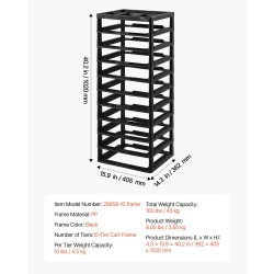 Muovinen säilytysvaunu kymmenen tason polypropeeninen runko musta toimistokäyttöön