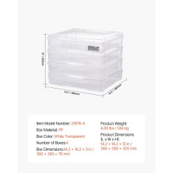 Pinottavat PP-muoviset säilytyslaatikot 4 kpl läpinäkyvät valkoiset 360x360x76 mm
