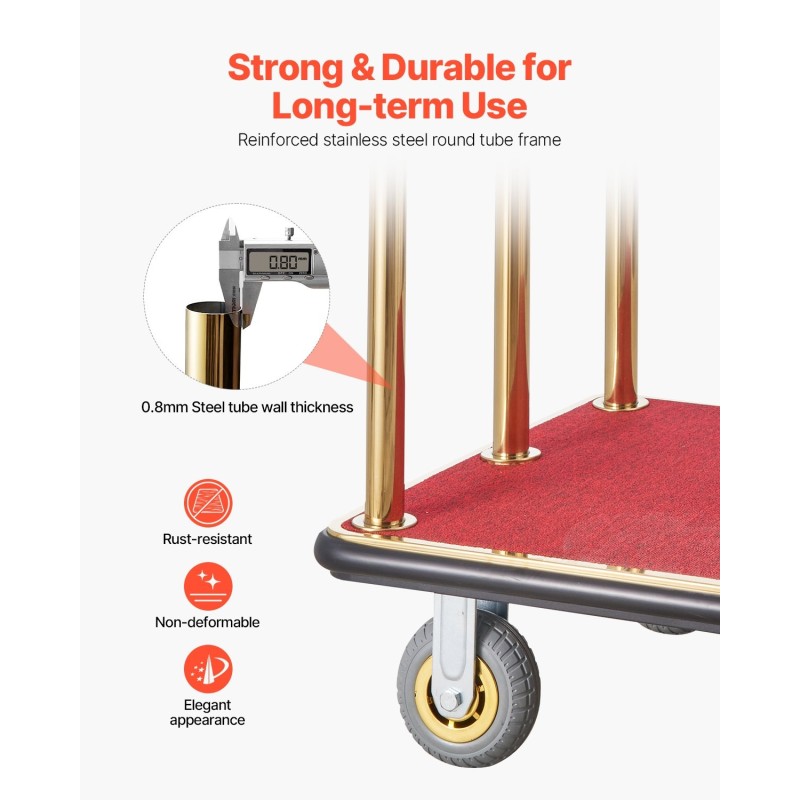 Matkatavaravaunu 500 kg kantavuus ruostumattomasta teräksestä 6 tuuman kumipyörät hotelleihin