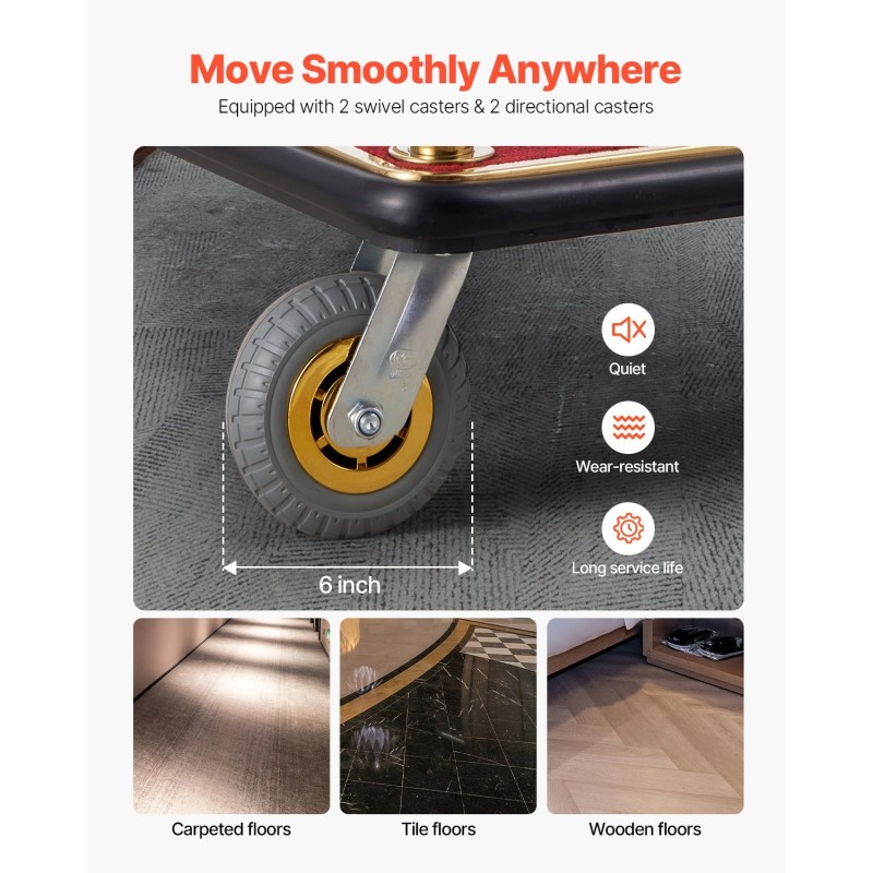 Matkatavaravaunu 500 kg kantavuus ruostumattomasta teräksestä 6 tuuman kumipyörät hotelleihin