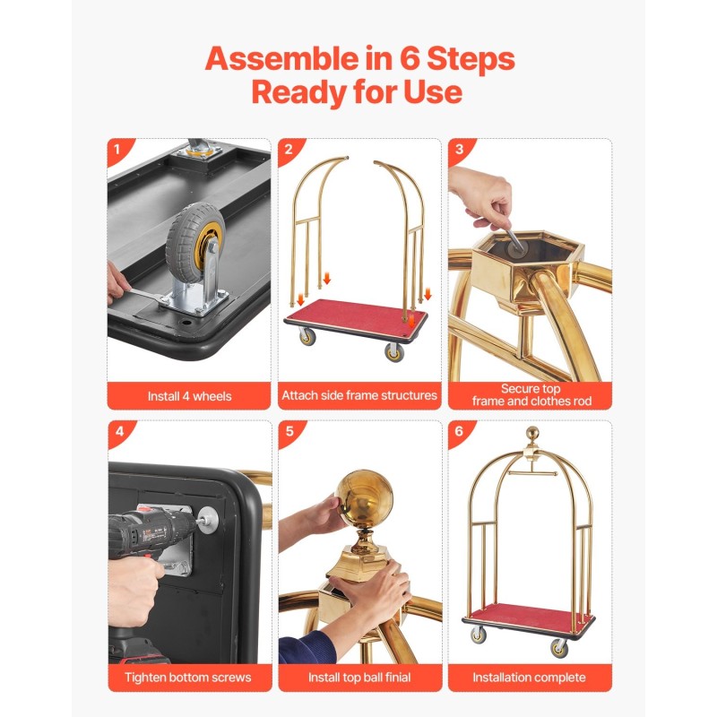 Matkatavaravaunu 500 kg kantavuus ruostumattomasta teräksestä 6 tuuman kumipyörät hotelleihin