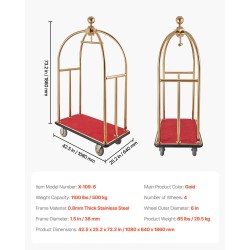 Matkatavaravaunu 500 kg kantavuus ruostumattomasta teräksestä 6 tuuman kumipyörät hotelleihin