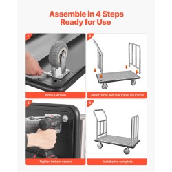 Hotellimatkatavaravaunu 340 kg kantavuus ruostumaton teräs 4 kpl 6 tuumaisia kumipyöriä