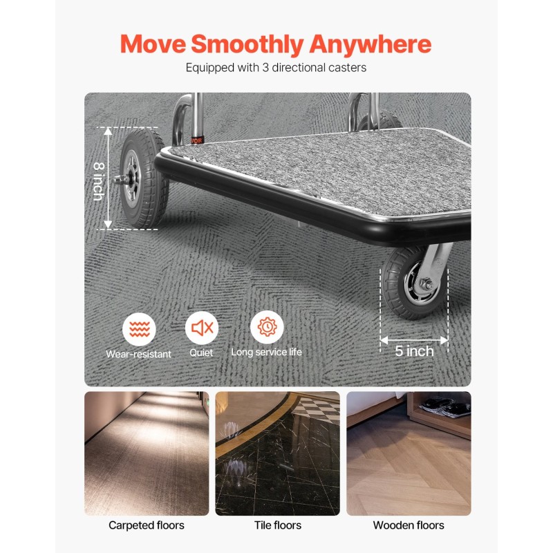 Matkatavaravaunu ruostumattomasta teräksestä 272 kg kantavuus pinoamismallinen kolmipyöräinen