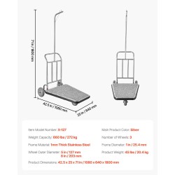 Matkatavaravaunu ruostumattomasta teräksestä 272 kg kantavuus pinoamismallinen kolmipyöräinen