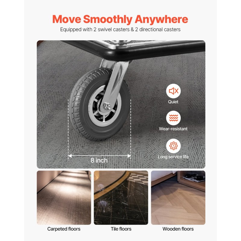 Matkatavaravaunu hotellikäyttöön ruostumattomasta teräksestä 544 kg kantavuus neljällä kumipyörällä liukumattomalla matolla