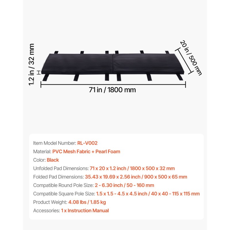 Koripallotelineen tolppasuoja PVC-verkkomateriaali helmipehmuste 1800 mm musta