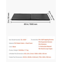 Seinäpehmuste PVC-verkkokankaasta korkeatiheyksinen helmi-vaahto 1500 x 500 x 50 mm musta