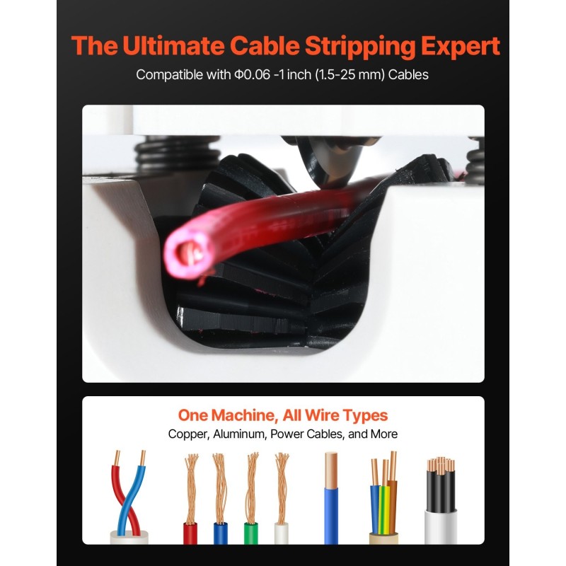 Johdonkuorintalaite 1,5–25 mm käsikäyttöön tai porakoneelle