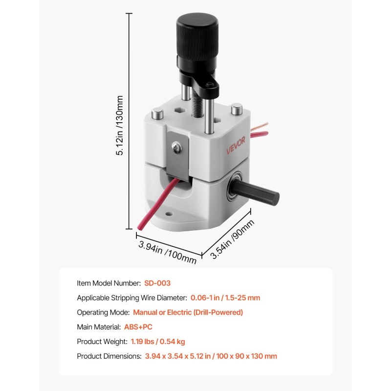 Johdonkuorintalaite 1,5–25 mm käsikäyttöön tai porakoneelle
