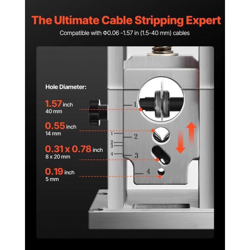 Kaapelinkuorintakone automaattinen sähköinen 400 W 1,5–40 mm seosteräs- ja alumiinirunkoinen