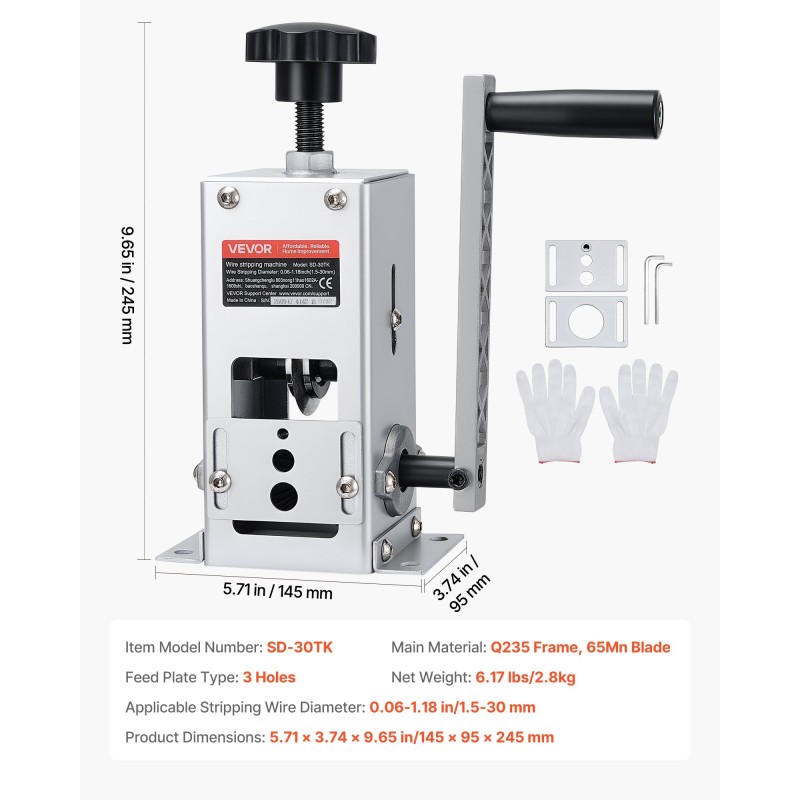 Johdonkuorintakone teräsrunko 1,5–30 mm käsikampi tai porakäyttö romukuparin kierrätys