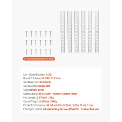 Säädettävät teräksiset hyllykiskot 923 mm 6 kpl jauhemaalattu kirkas hopea