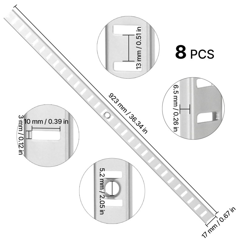 Hyllykiskot 8 kpl korkealujuuksinen teräs jauhemaalattu 923 mm uppoasennus yksi ura
