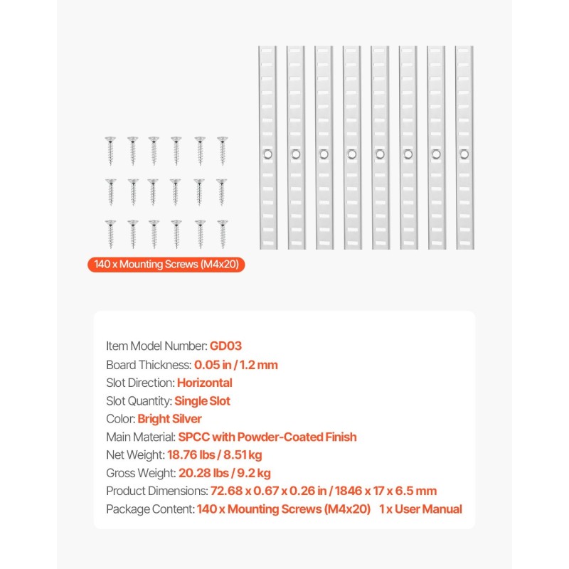 Hyllykiskosarja SPCC-teräs 20 kpl 1846 mm säädettävä kaappeihin ja seinähyllyihin