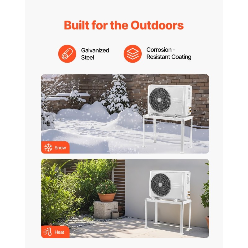 Lattiateline ilmalämpöpumpun ulkoyksikölle sinkitty teräs säädettävä korkeus 200 kg valkoinen