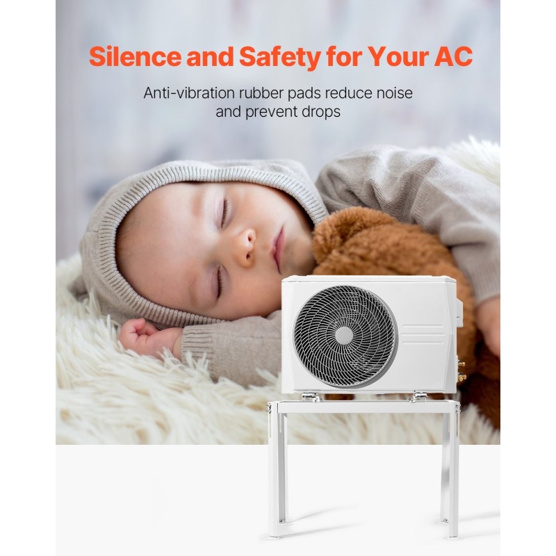 Lattiateline ilmalämpöpumpun ulkoyksikölle sinkitty teräs säädettävä korkeus 200 kg valkoinen