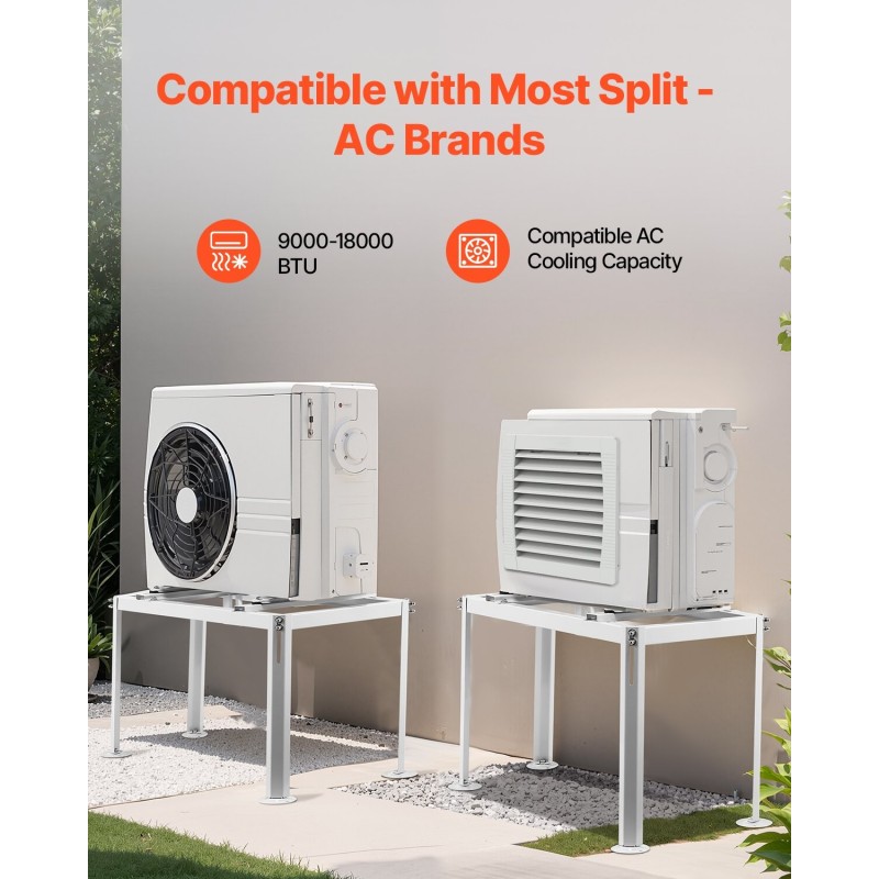 Lattiateline ilmalämpöpumpun ulkoyksikölle sinkitty teräs säädettävä korkeus 200 kg valkoinen