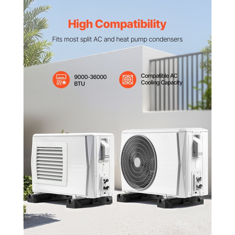 Lattia-asennettava pohjalevy minisplit- ja ilmalämpöpumpuille kumi-alumiini 1000 kg