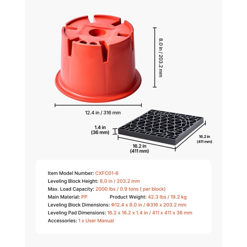 Tasauspalikkasarja PP-muovia 8 osaa matkailuvaunuille ja perävaunuille