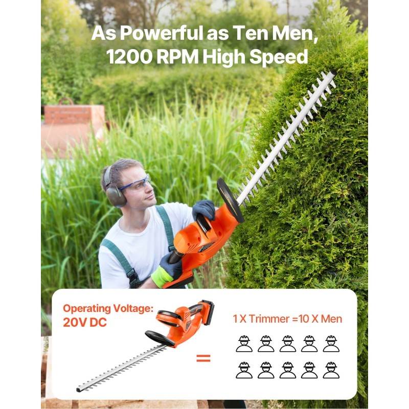 Akkukäyttöinen pensasleikkuri 20V 2Ah 540 mm kaksipuolinen terä matalille oksille