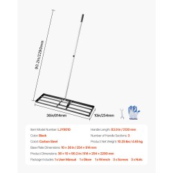 Nurmikon tasoitusharja hiiliteräs pitkä varsi 2130 mm pohjalevy 254x914 mm