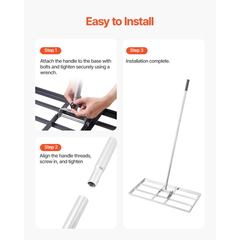 Maan- ja nurmikon tasoitustyökalu hiiliteräs jauhemaalattu pohjalevy 355 x 762 mm