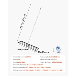 Nurmikon tasoitusharja hiiliteräs pohjalevy 1219 mm pitkä 2130 mm kahva