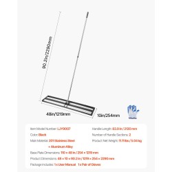 Nurmikon tasoitusaharava ruostumaton teräs ja alumiiniseos 254 x 1219 mm säädettävä varsi