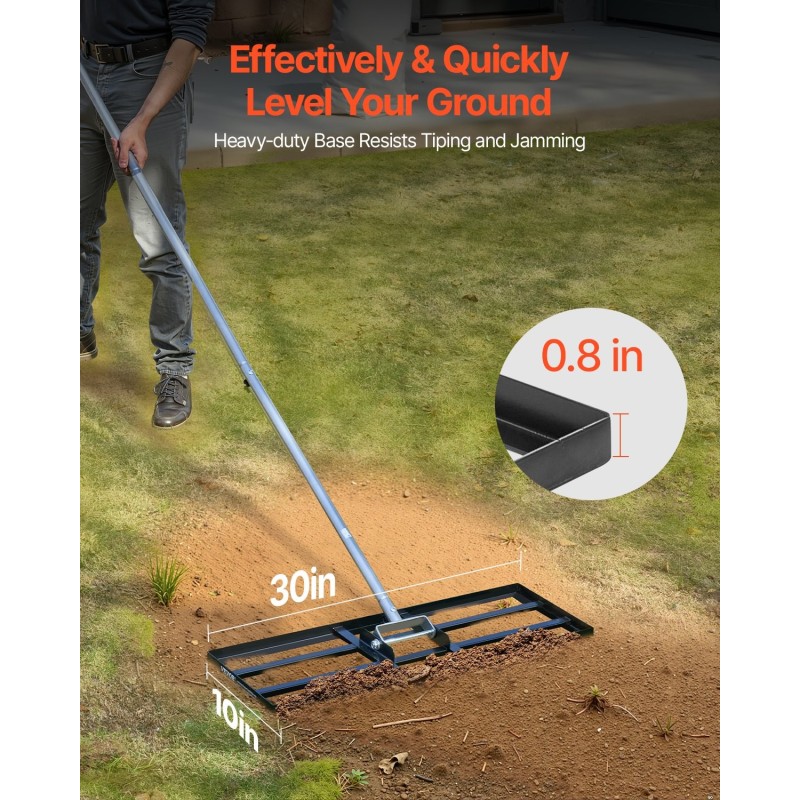 Nurmikon tasoitusharava hiiliteräs 254x762 mm pohjalevy 2130 mm varsi kolmiportaisella säädöllä