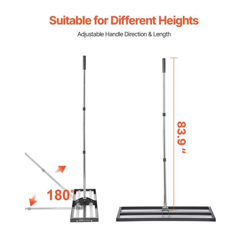 Nurmikon tasoitusharja ruostumatonta terästä 254 x 914 mm säädettävä varsi