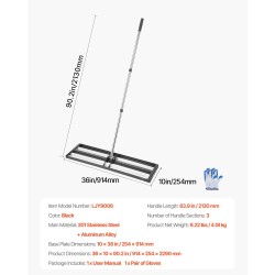 Nurmikon tasoitusharja ruostumatonta terästä 254 x 914 mm säädettävä varsi