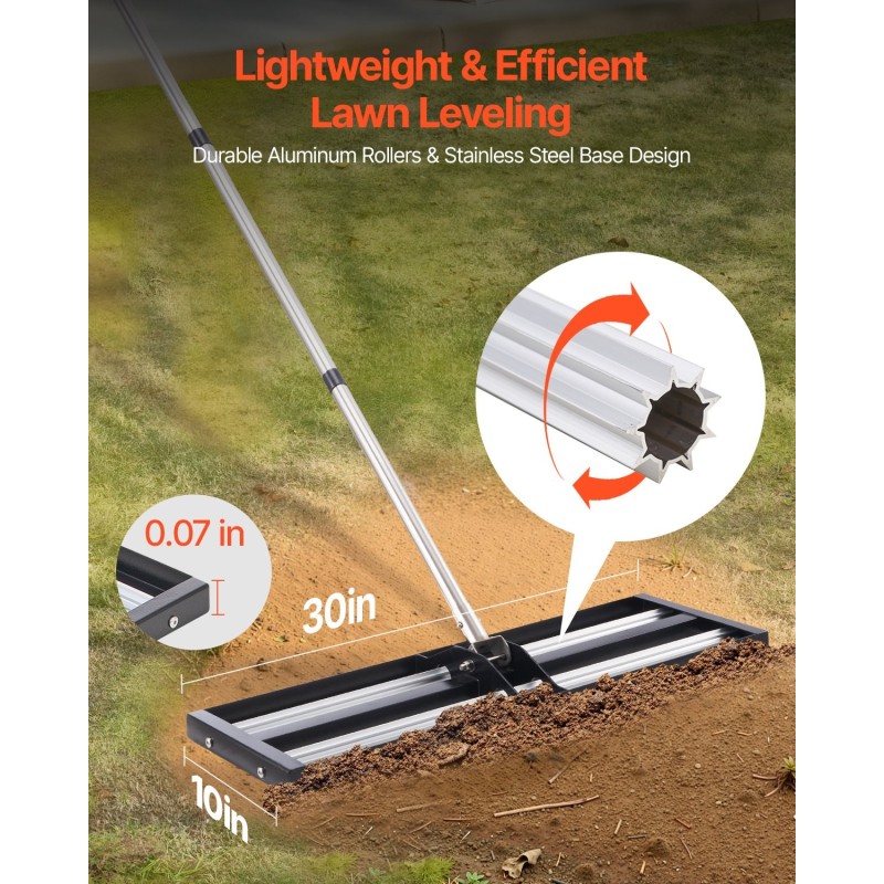 Nurmikon tasoitusharja ruostumaton teräs ja alumiiniseos 254 millimetriä leveä pohjalevy