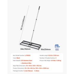 Nurmikon tasoitusharja ruostumaton teräs ja alumiiniseos 254 millimetriä leveä pohjalevy