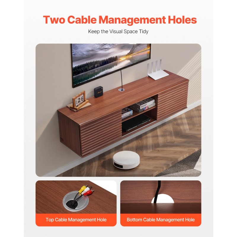 Seinälle kiinnitettävä TV-taso pähkinä E1-lastulevy ja MDF 1520 mm kaksi liukuovea