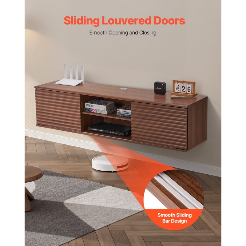 Seinälle kiinnitettävä TV-taso pähkinä E1-lastulevy ja MDF 1520 mm kaksi liukuovea