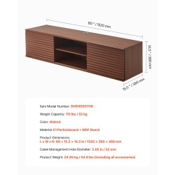 Seinälle kiinnitettävä TV-taso pähkinä E1-lastulevy ja MDF 1520 mm kaksi liukuovea