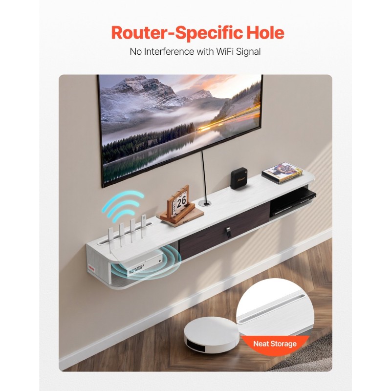 Seinäkiinnitteinen leijuvapaneelinen TV-taso 55-tuumainen E1-lastulevy valkoinen puunsävy