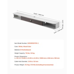 Seinäasenteinen kelluva TV-taso 1800 mm E1-lastulevy valkoinen ja puunsävy reititinpaikalla